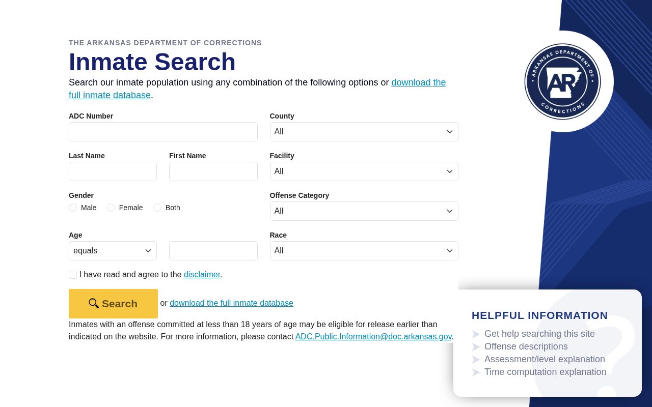 Arkansas ADC offender search for Pike County state correctional records